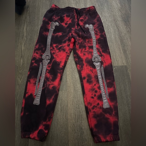 Forever 21 Red and Black Tie-Dye Skeleton Joggers - Picture 2 of 6
